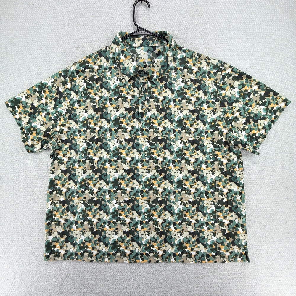 Fabletics The Don Polo Shirt Mens XXL Misty Jade Camo Floral Golf Performance